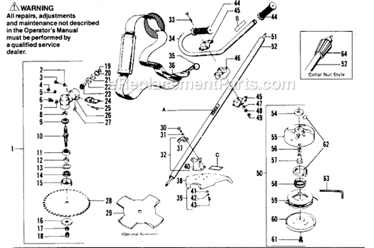 Page B Diagram and Parts List for XR-100  Weed Eater Trimmer